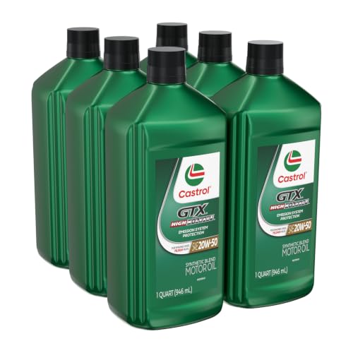 Image of Castrol GTX High Mileage 20W-50 Synthetic Blend Motor Oil, 1 Qt, Pack of 6