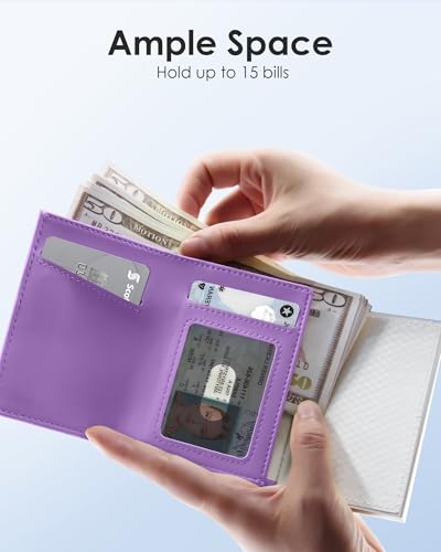Image of QLD RFID Wallet Women - Small Slim Trifold Wallet Anti-Theft Pop up Card Holder, Minimalist, Ultra Thin, Front Pocket, Premium Leather, 9-11 Cards Capacity | ID Window | Cash Slot
