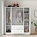 Panana Bedroom Armoires Wardrobe Closet with 4 Doors 2 Drawers and Mirror, Large Shelves Hanging Rods for Bedroom, 62.7