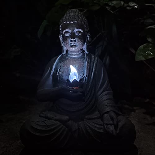 Chrui Solar Outdoor Buddha Statue, 13 Inch Antique Thai Shakyamuni Sitting Statue Resin- Home & Outdoor Decor For Garden, Patio, Deck, Porch - Yard Art Decoration #TOP6