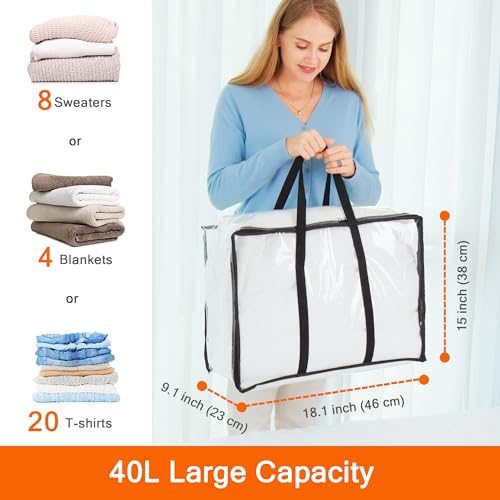 Vieshful 5 Pack Clear Comforter Storage Bag, 40L Clothes Storage Bag with Zipper Closet Organizer - Image 2
