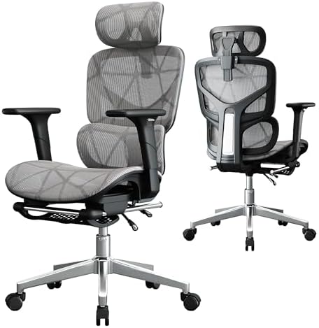 Office Chair with 3D Adjustable Lumbar Support,Ergonomic Computer Chair,Adjustable Headrest and Armrests, 400lbs Capacity,Tilt-Swivel,Premium Mesh Desk Chair for Office,Home & Gaming (Grey) - Thumbnail 3