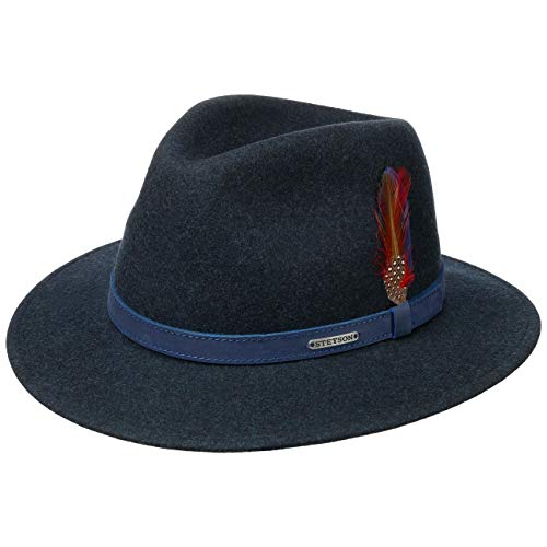 Preisvergleich Produktbild Stetson Powell Traveller Filzhut Herren - Hut wasserabweisend und widerstandsfähig (Asahi Guard) - Made In EU - Wollfilzhut meliert - Outdoorhut Sommer / Winter blau S (54-55 cm)