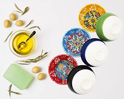Heracraft 6Pcs Hand Painted Turkish Ceramic Snack Bowls 3.35''/8.5Cm-74Ml/2.5 Oz Decorative Ottoman Tulips Design Multi-Purpose Cute Set - Pinch Sauce Dipping Finger Small Serving Bowls #TOP2