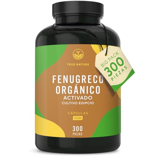 Organic Fenogreco - Big Pack: 300 Cápsulas de Semillas de Fenugreek (650mg) - Dosis Alta: 2600mg por día - Fenogreco activado - Materia prima de Egipto - vegano - TRUE NATURE