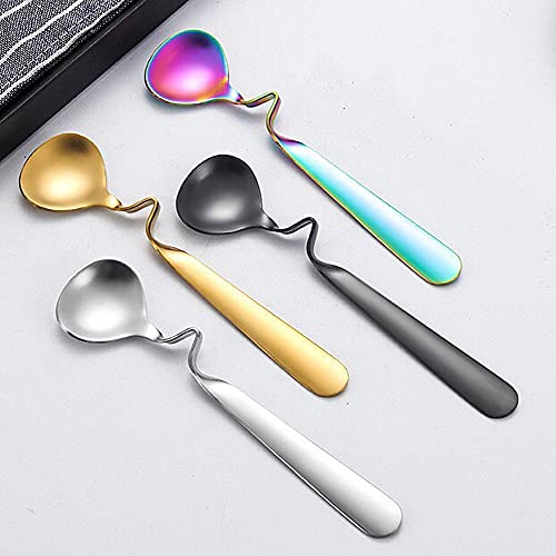 Lot de 4 cuillères à café en acier inoxydable avec poignée en forme de 14,4 cm - Petites cuillères à dessert pour thé glacé, cocktail, expresso, gâteau (or, noir, argent Symphony) Cover