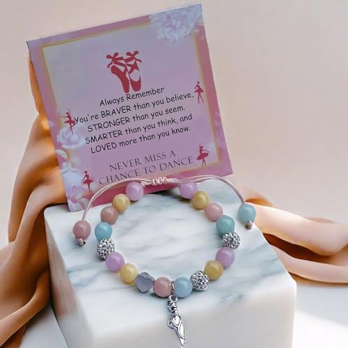 Image of DOLON Colorful Stones Handmade Crystal Ballet Charm Bracelet First Recital Stage Performance Dance Competition Encouragement Gift for Her
