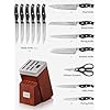 Knife Block Set, FOHERE 14 Pieces Razor-Sharp Self Sharpening Knife Set, High Carbon Stainless Steel Waved Pattern Knife Set with Block, Rust & Stain Resistant Kitchen Knives and Triple Riveted Handle
