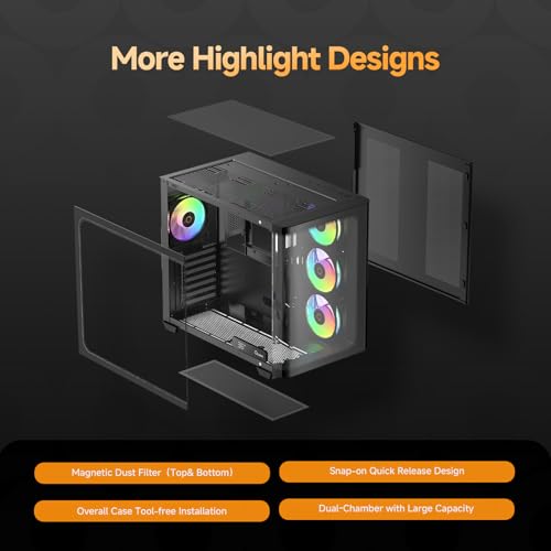 Gabinete para PC Iota C70 BK Curve ARGB Digital de Ocypus, Vista panorámica curva de 270°, compatible con ATX/Micro-ATX/Mini-ITX, torre media con display digital de temperatura en tiempo real y 4 ventiladores ARGB PWM preinstalados miniatura 7