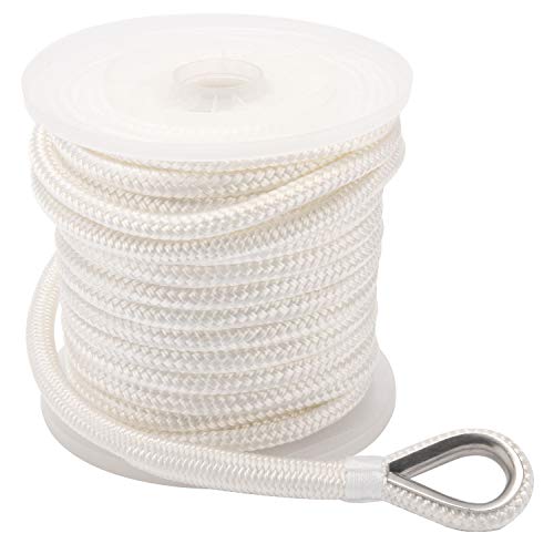 Ligne d'ancrage double tresse nylon blanc avec cosse acier inoxydable amarrage