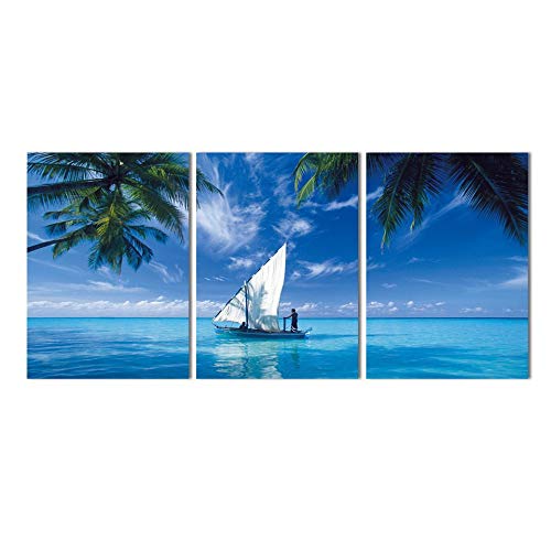 Tableau Triptyque Marine pour Salon Grand Format Paysage Bleu Mer