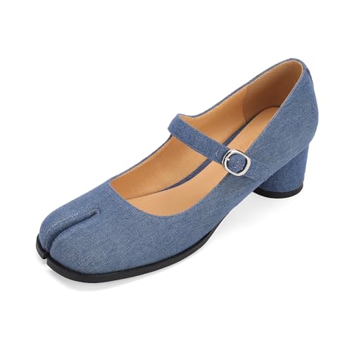 Image of Women Chunky Block High Heels Mary Janes Shoes Split Toe Tabi Shoes Ankle Strap Dress Pumps Shoes