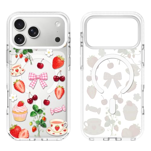 Coque iPhone 17 Pro MagSafe antichoc fleur rose fraise