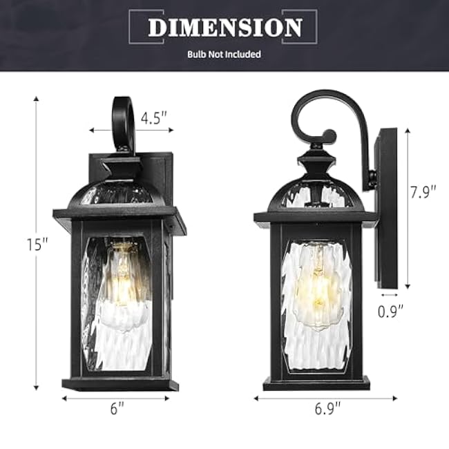 ZEYU 15 Inch Outdoor Wall Lights Black Finish ZD100B BK-WP