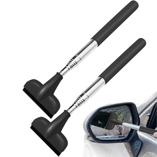 WSSROGY 2 Pcs Side Mirror Squeegee Retractable Car Rearview Mirrors Wiper 38.6 inch Handle Portable Cleaning Tool Automotive Accessories Universal for Rainy Foggy Weather Black