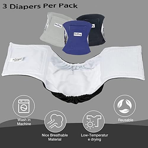 LeerKing Męskie pieluchy dla psów 3 Pack Washable Puppy Dog Pants Black Grey Blue S