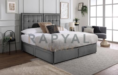 Fireplaces 4 Life Zip & Link Divan Beds + Mattresses + 24” Rio 9 Box Headboards (Grey, 5ft x 6ft3, No Drawers)