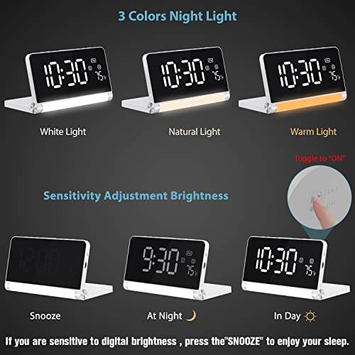 Digital Alarm Clock With Wireless Charging,Automatic Light Sensing Dimmer And Dual Alarm, 3 Colors Night Light, 5 Kinds White Noise Sleep-Aid Music, Led Clock For Bedroom, Desk, Office (White) #TOP3