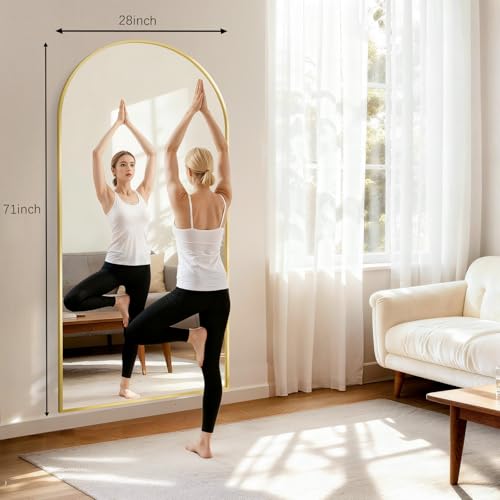 Image of Mirror Full Length, 28 inchx71 inch Large Arched Floor Full Length Mirror with Stand, Room Decor Big Full Body Floor Mirror with HD Tempered Glass Aluminum Frame for Bedroom Living Room, Gold