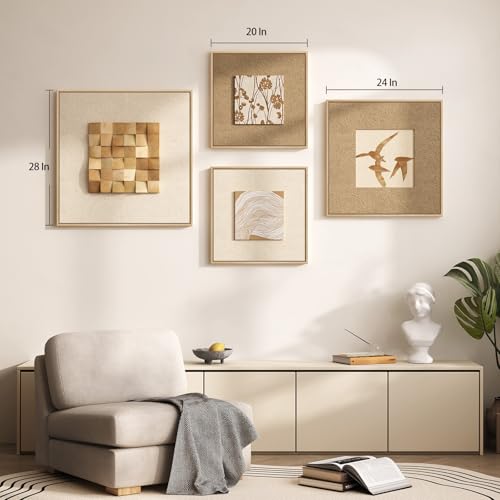 Large Framed 3D Textured Wood Wall Art 4 for Living Room, Neutral Set of 4 - Image 5