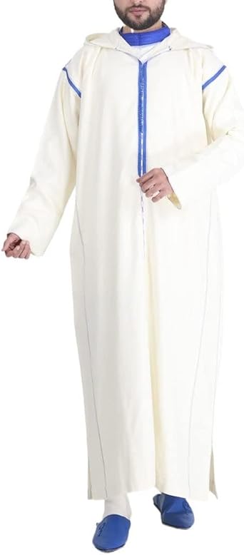 Mens Muslim Kaftan Thobe Long Sleeve Islamic Arab Wear Robe Soft Hooded Dress Arabic Prayer Eid Clothes