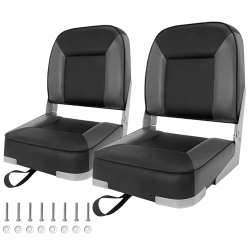 Bootssitze 2er-Pack, klappbarer Bootssitz zum Angeln, wasserdichter Kapitänsstuhl, Bootssitz 2er-Pack, geeignet für Jon/Ponton/Kanu/Bass Tracker-Bootssitze – EINZIGARTIGES Farbdesign (Schwarz/Grau)