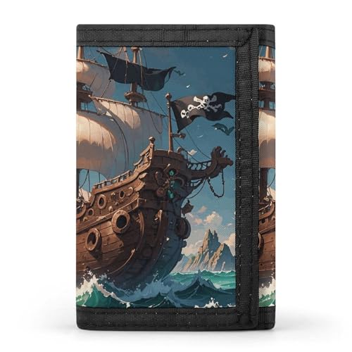 Fantasy Pirate Ship Trifold Wallet Coin Purse With 8 Card Slots Credit Card Holder Divided Billfold Wallet