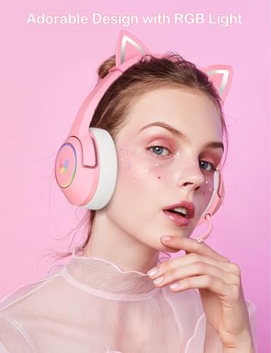 PHNIXGAM Gaming Headset for PS4, PS5, Xbox One Series X/S(No Adapter), PC, Laptop, 3.5mm Cat Ear Headphones with Retractable Microphone, RGB Backlight and Surround Sound (Pink) - Image 3