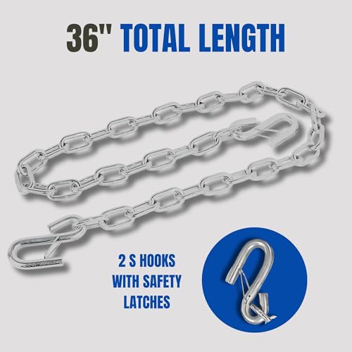 MarineNow 7/32\" x 36\" Trailer Safety Chain – Hot Dipped Galvanized Steel with Safety Hooks – 700 lb Load Rated – Corrosion Resistant for Utility and Small Boat Trailers