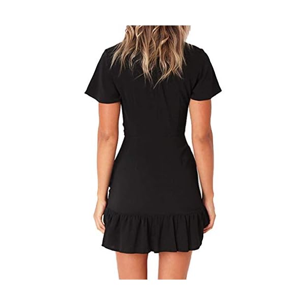 Naggoo-Womens-Summer-Wrap-V-Neck-Polka-Dot-Print-Ruffle-Short-Sleeve-Mini-Floral-Dress-with-Belt Naggoo Women's Summer Wrap V Neck Polka Dot Print Ruffle Short Sleeve Mini Floral Dress with Belt (Medium, Solid Black)