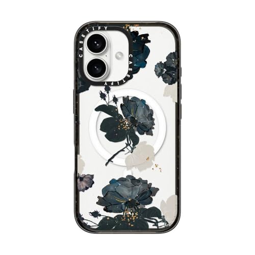 Coque iPhone 16 CASETiFY Impact noir transparent motif floral