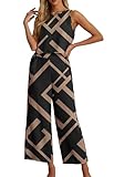 IWOLLENCE Women's Summer 2 Piece Outfits Set Round neck Sleeveless Tank Crop Top Wide Leg pants Set Pockets Jumpsuits Black Rectangle Large
