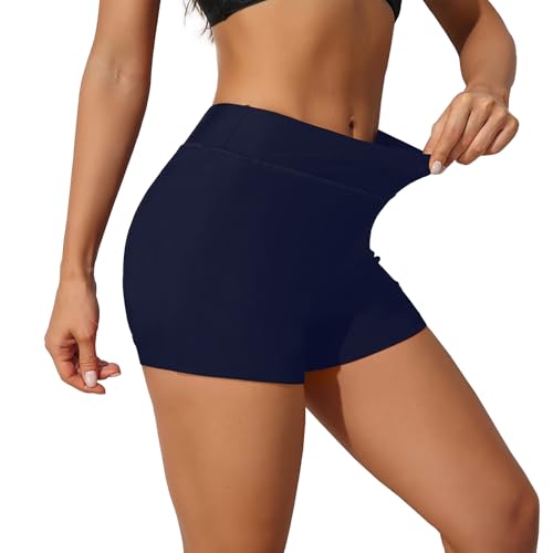 Image of BIOECEUA Gym Shorts for Women, 3" High Waisted Tummy Control Booty Short, Stretch Slim Fit Short for Yoga Workout Dance Biker Navy