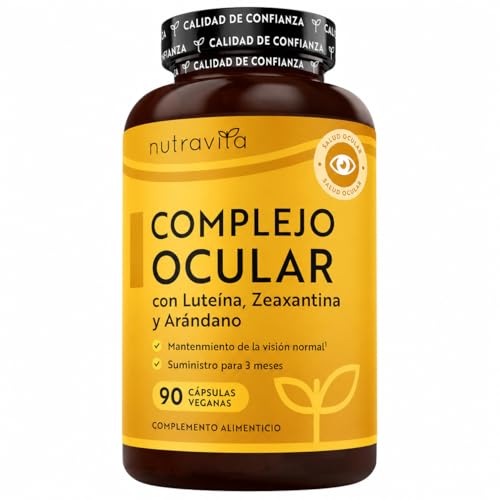 Nutravita Suplemento natural de luteína para los ojos - 90 cápsulas veganas - Zeaxantina, meso-zeaxantina, extracto de arándanos, vitaminas A, B12 y zinc
