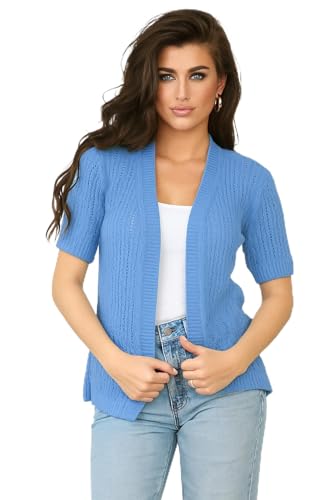 Image of Loxdonz Women's Short Sleeve Cropped Cardigan Sweaters Open Front Bolero Short Shrugs for Women