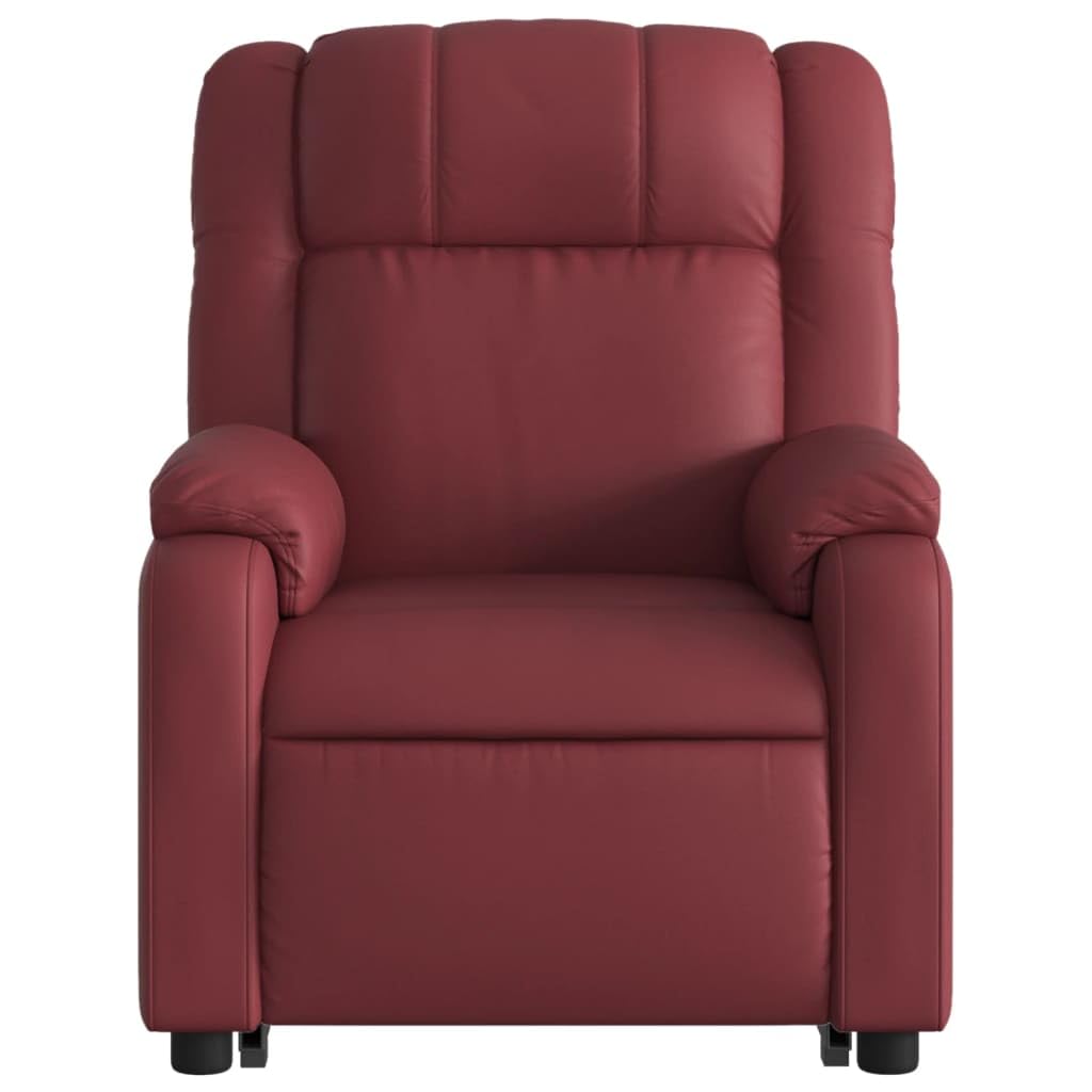 Fauteuil rehausseur inclinable en similicuir rouge vin avec moteur électrique et inclinaison manuelle à 135 degrés pour une assise confortable et un levage assisté