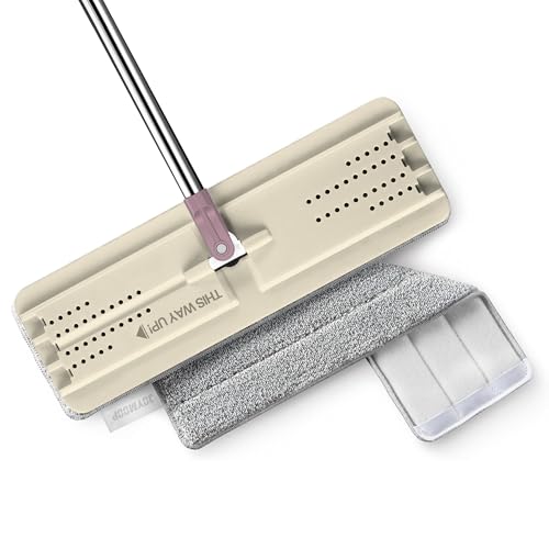 JOYMOOP Flat Mop, Microfiber Mops for Floor Cleaning and Wall Cleaner, 50" Mops with 13" Flat Head with a Microfiber Mop Pad - Beige & Blush Brown
