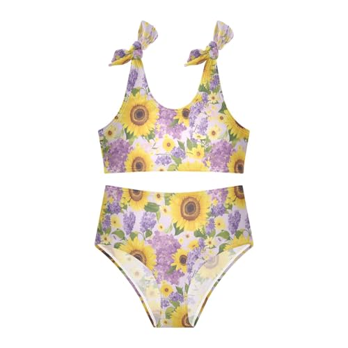 Wusikd Sunflowers Lilac Girls Swimsuits Two Piece Flower Swimwear Bikini Set for for Girls Size 3T3