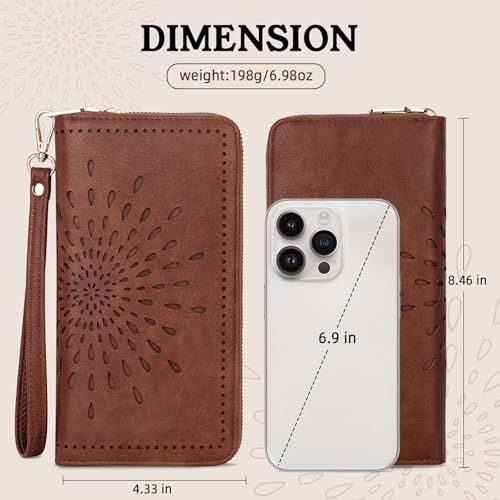 Image of APHISON Wallet Women Large Capacity Clutch Purse For Ladies Card Holder RFID Wristlet Phone Zipper Coin Travel Pocket, 05-brown, 8.2 inch x 4.33 inch x 1 inch, Utility