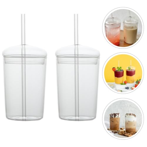 Tazas de vidrio con pajita estables con asa cómoda para evitar derrames en casa 7