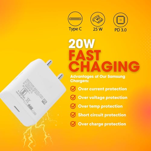 Image of 25W Type-C Fast Charger for Samsung Galaxy M Series - M56 M55s M16 M06 M05 M04 M14 (5000mAh) M15 M35 M34 M33 M13 (6000mAh) - Adapter Only| Original Rapid Charging (White)