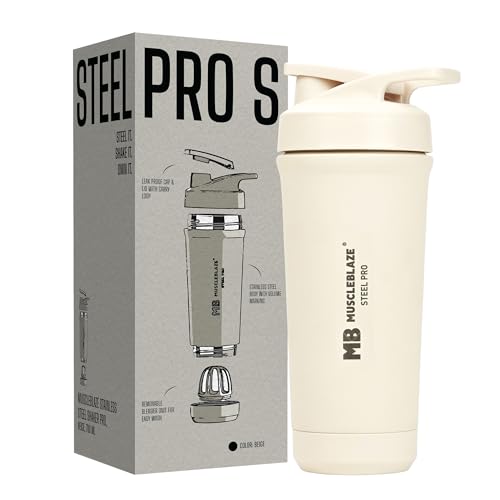 MuscleBlaze Stainless Steel Gym Shaker, 700ml, Beige - Image 3
