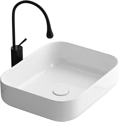 Miniatura 5 de Neaylfe Fregadero redondo de 14 pulgadas para baño, lavabo de baño redondo sobre encimera, lavabo de porcelana de cerámica, lavabo artístico, color