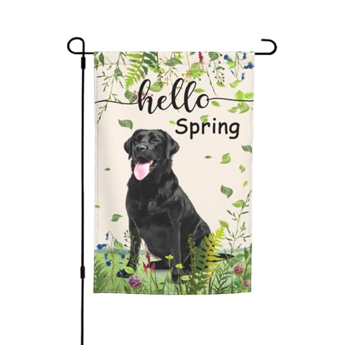 Hello Spring Black Labrador Lab Dog Retriever Leaf Garden Flag 12x18 Inch Double Sided Vertical Decoration Yard Small Flag For Outside Holiday Seasonal Outdoor