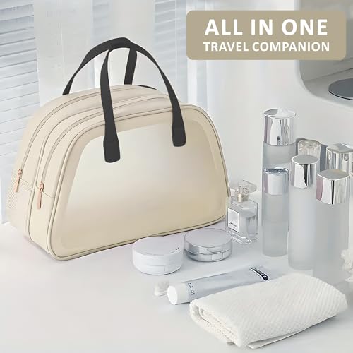 Image of Kuber Industries Pack of 2 Waterproof Skincare /Cosmetic Bag for Women | Space-Saving Makeup & Travel Toiletry Pouch | Aesthetic Vanity Kit & Wash Bag for Girls | YJ-20-BG | Transparent - Beige