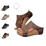 Northend Lumi Stud Wedges Shoes, Maison Birch Cork Wedges, Women Summer Open Toe Thick Sole Comfy Non-Slip Orthopedic Sandals(Brown,US 7)