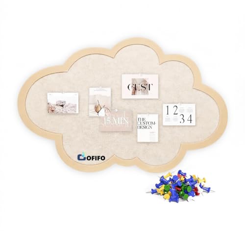Image of Cute Cloud Felt Bulletin Board for Wall, Self-Adhesive Pin Board with 30 Pushpins, Message Display Board for Notes Photos Office Home Decor (Beige)