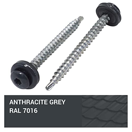 SKIR'CO (20 pcs) Metal Roofing Screws, 4.8 x 60 mm Painted Self-Drilling Screws With EPDM Washers, Torx Head (Anthracite Grey RAL 7016) - Image 4