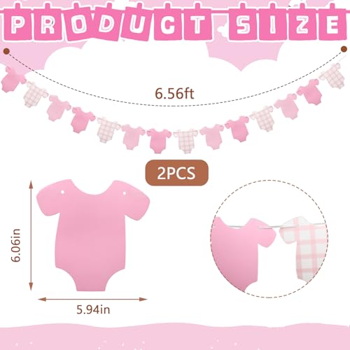 Image of Weysat 2 Pcs Baby Clothes Banner Baby Girls Shower Decorations Pink Bodysuit Clothesline Banner Gender Reveal Birthday Neutral Party Outfit Paper Decor Supplies