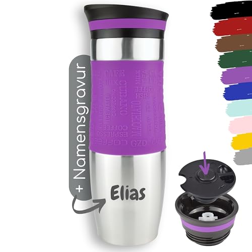 Milu® Thermobecher mit Gravur 450ml personalisiert - Valentinstagsgeschenke für Frauen & Männer I Geschenk Ideen Papa, Mama, Freund, Freundin, Geschenkideen zum Valentinstag, Geschenke (Violett)